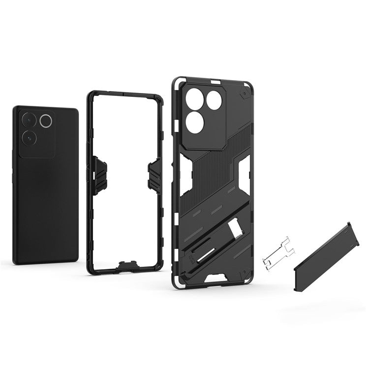 For vivo S17e 5G PC + TPU Phone Back Cover Drop-proof Phone Case with Kickstand - Black