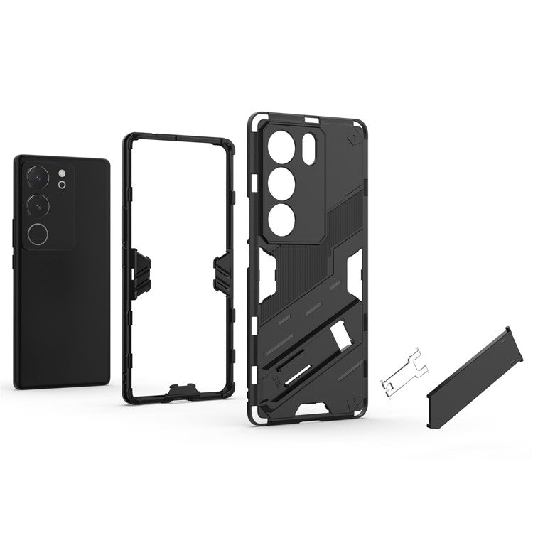 For vivo S17 5G / S17 Pro 5G Kickstand Back Cover Shockproof PC + TPU Phone Case - Black