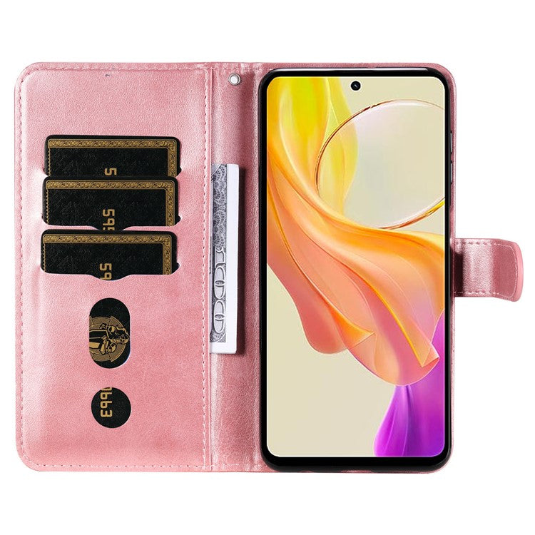 For vivo Y78 5G / Y78+ 5G Calf Texture Leather Anti-drop Stand Cover Zipper Pocket Wallet Phone Case - Pink