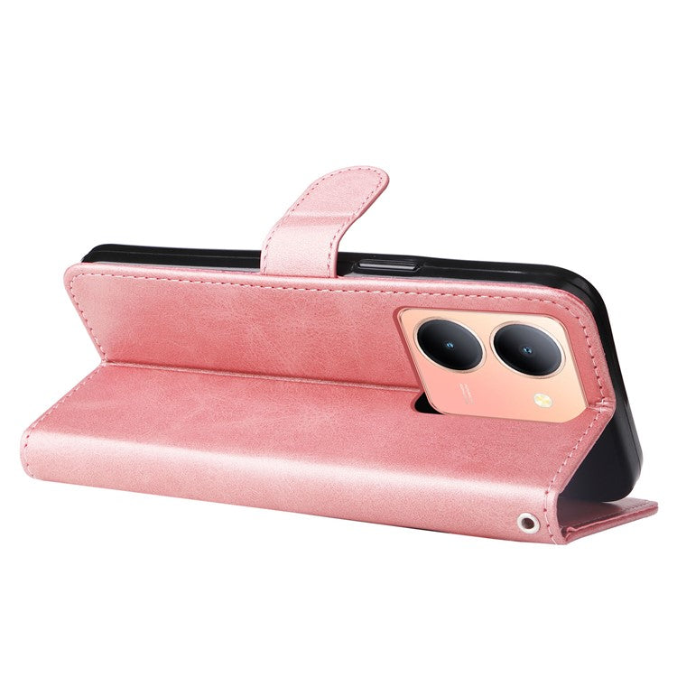 For vivo Y78 5G / Y78+ 5G Calf Texture Leather Anti-drop Stand Cover Zipper Pocket Wallet Phone Case - Pink