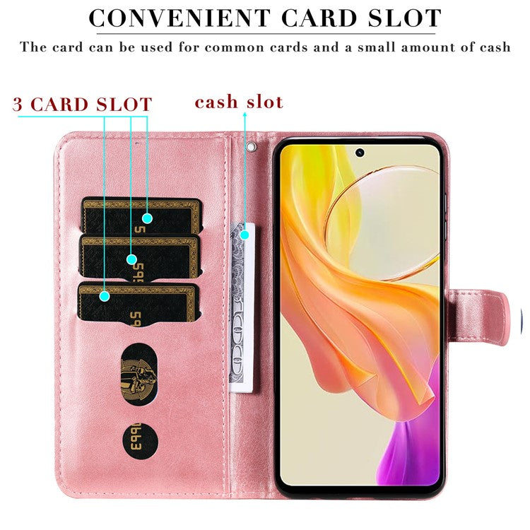 For vivo Y78 5G / Y78+ 5G Calf Texture Leather Anti-drop Stand Cover Zipper Pocket Wallet Phone Case - Pink