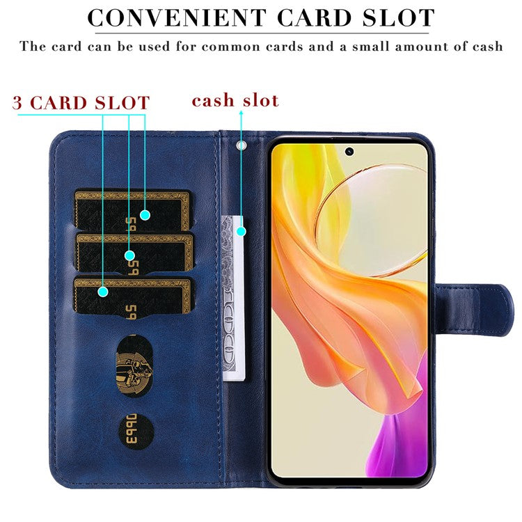 For vivo Y78 5G / Y78+ 5G Calf Texture Leather Anti-drop Stand Cover Zipper Pocket Wallet Phone Case - Blue