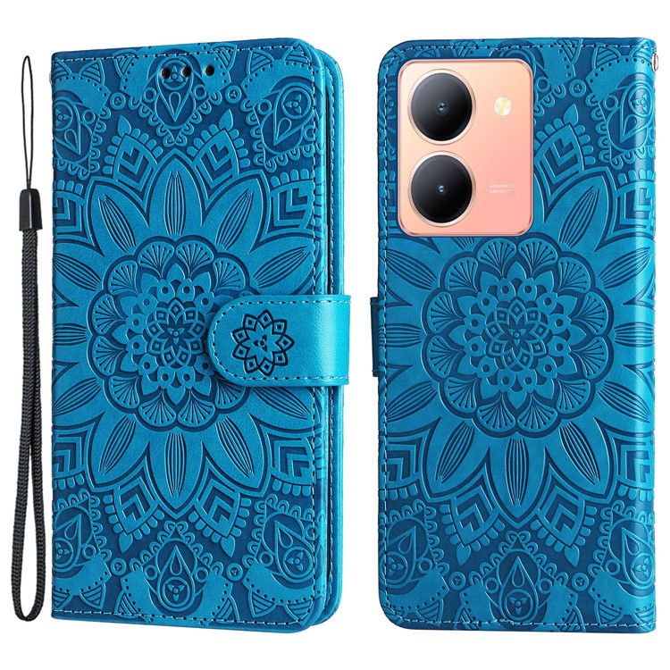 For vivo Y78+ 5G / Y78 5G Sunflower Imprinted Leather Wallet Case Phone Flip Stand Cover - Blue