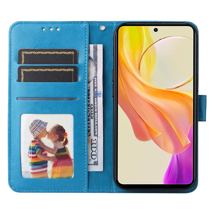 For vivo Y78+ 5G / Y78 5G Sunflower Imprinted Leather Wallet Case Phone Flip Stand Cover - Blue