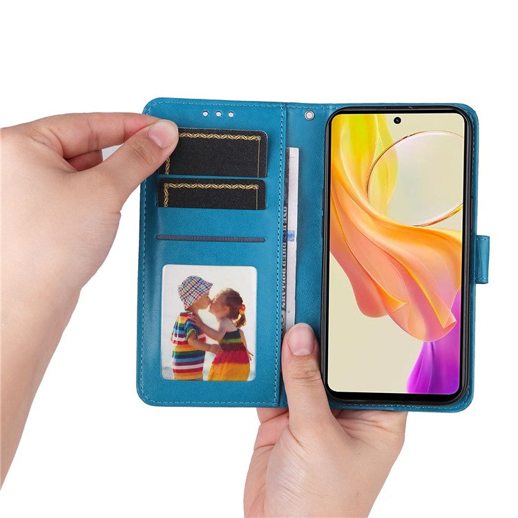 For vivo Y78+ 5G / Y78 5G Sunflower Imprinted Leather Wallet Case Phone Flip Stand Cover - Blue