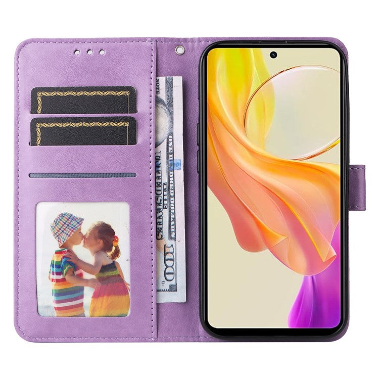 For vivo Y78+ 5G / Y78 5G Sunflower Imprinted Leather Wallet Case Phone Flip Stand Cover - Purple