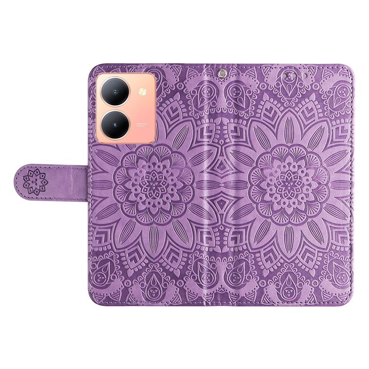 For vivo Y78+ 5G / Y78 5G Sunflower Imprinted Leather Wallet Case Phone Flip Stand Cover - Purple