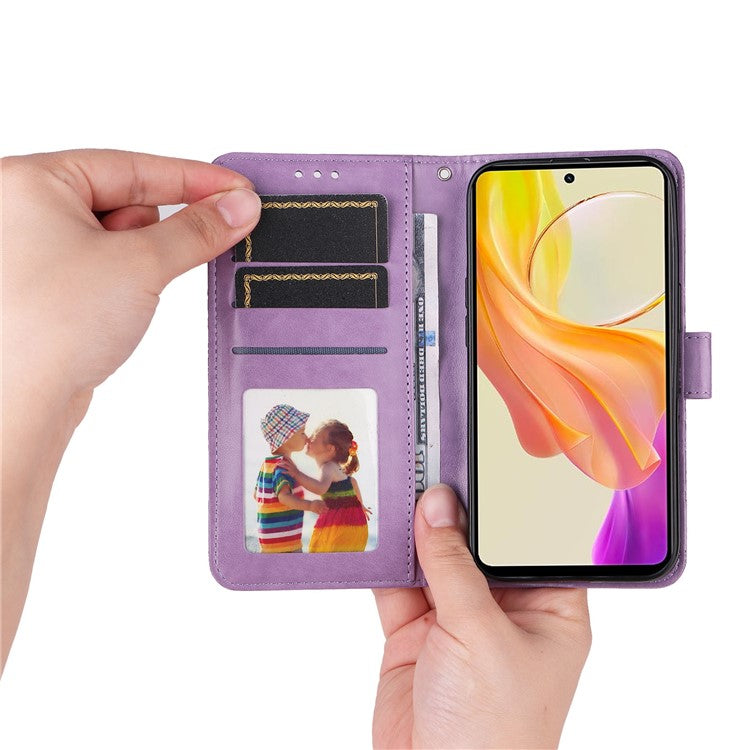 For vivo Y78+ 5G / Y78 5G Sunflower Imprinted Leather Wallet Case Phone Flip Stand Cover - Purple