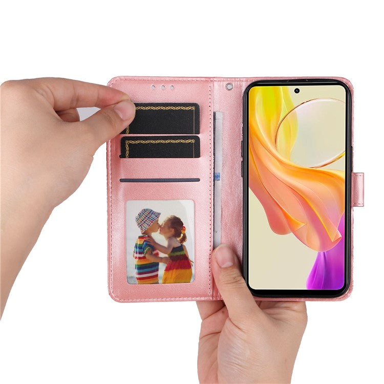 For vivo Y78+ 5G / Y78 5G Sunflower Imprinted Leather Wallet Case Phone Flip Stand Cover - Pink