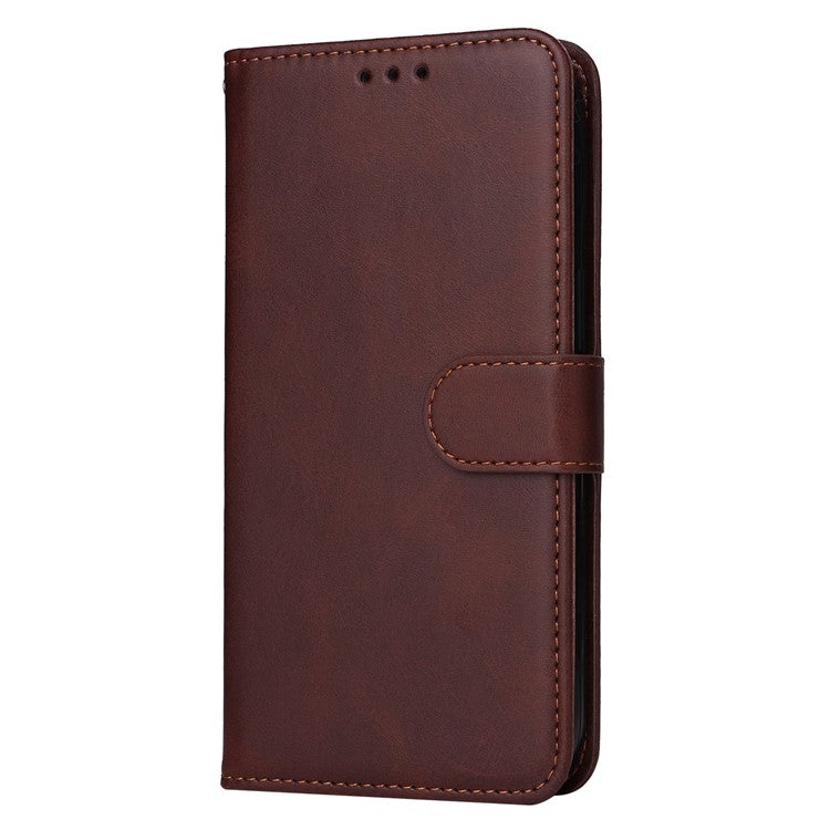 For vivo Y78+ 5G / Y78 5G Calf Texture Phone Cover Wallet Stand Cell Phone Case with Strap - Brown