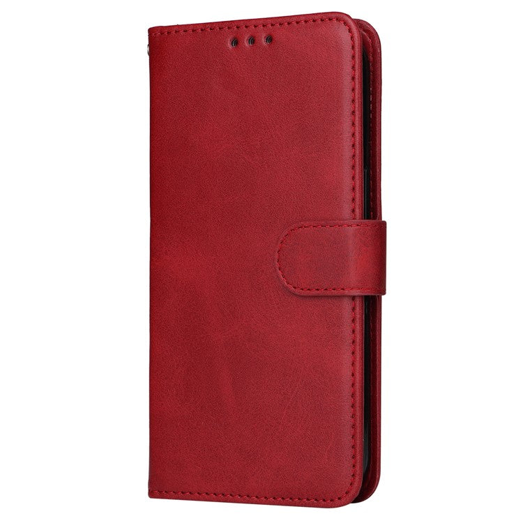 For vivo Y78+ 5G / Y78 5G Calf Texture Phone Cover Wallet Stand Cell Phone Case with Strap - Red