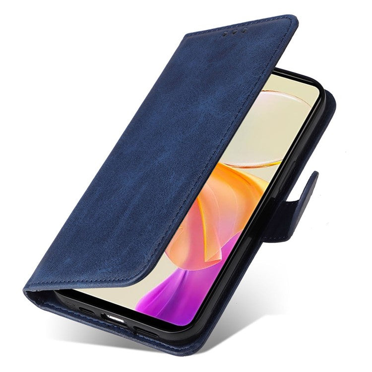 For vivo Y78+ 5G / Y78 5G Calf Texture Phone Cover Wallet Stand Cell Phone Case with Strap - Blue