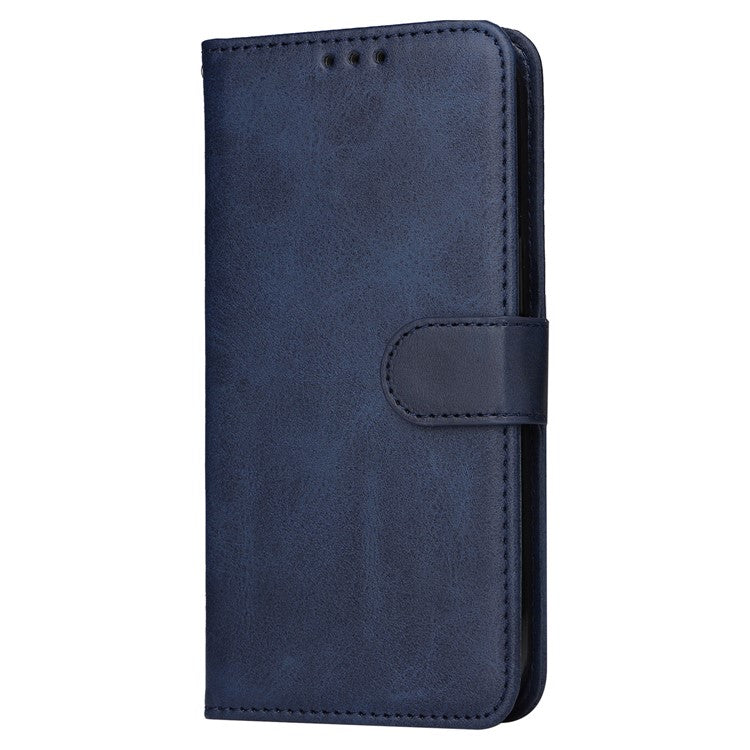 For vivo Y78+ 5G / Y78 5G Calf Texture Phone Cover Wallet Stand Cell Phone Case with Strap - Blue