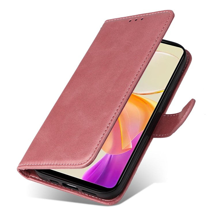 For vivo Y78+ 5G / Y78 5G Calf Texture Phone Cover Wallet Stand Cell Phone Case with Strap - Pink