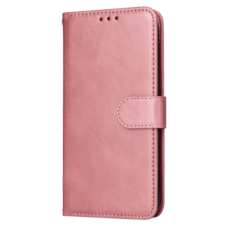 For vivo Y78+ 5G / Y78 5G Calf Texture Phone Cover Wallet Stand Cell Phone Case with Strap - Pink