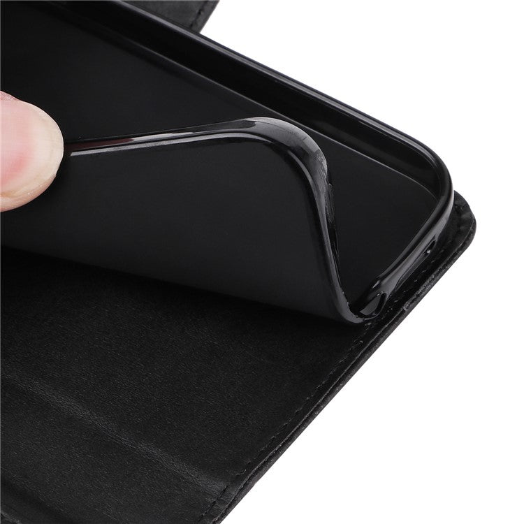 For vivo Y78+ 5G / Y78 5G Calf Texture Phone Cover Wallet Stand Cell Phone Case with Strap - Black