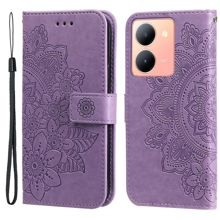 For vivo Y78+ 5G / Y78 5G Phone Case Flower Imprinting Phone Stand Wallet PU Leather Cover Shell - Purple