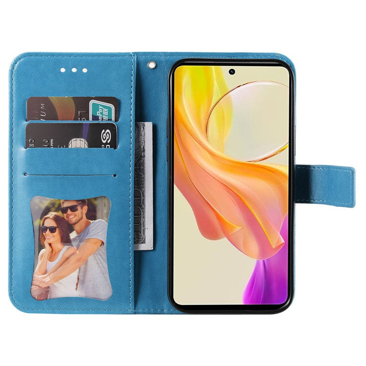 For vivo Y78+ 5G / Y78 5G Phone Case Flower Imprinting Phone Stand Wallet PU Leather Cover Shell - Blue