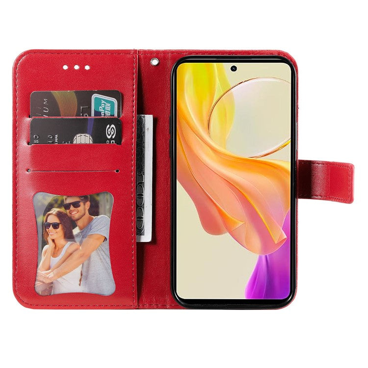 For vivo Y78+ 5G / Y78 5G Phone Case Flower Imprinting Phone Stand Wallet PU Leather Cover Shell - Red