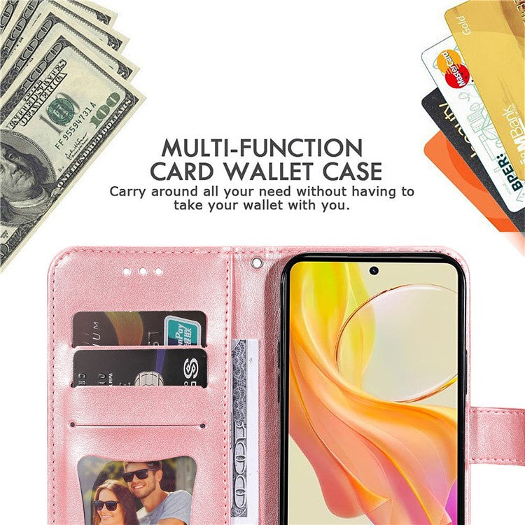 For vivo Y78+ 5G / Y78 5G Phone Case Flower Imprinting Phone Stand Wallet PU Leather Cover Shell - Pink