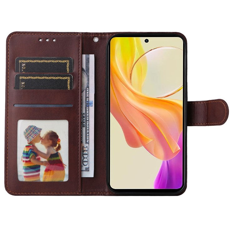 For vivo Y78 (China) 5G / Y36 4G (Global) / Y36 5G (Global) Phone Case Calf Texture Leather Wallet Stand Cover - Brown