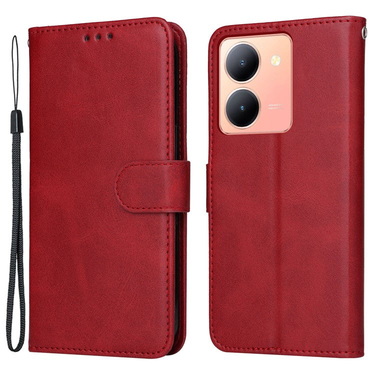 For vivo Y78 (China) 5G / Y36 4G (Global) / Y36 5G (Global) Phone Case Calf Texture Leather Wallet Stand Cover - Red