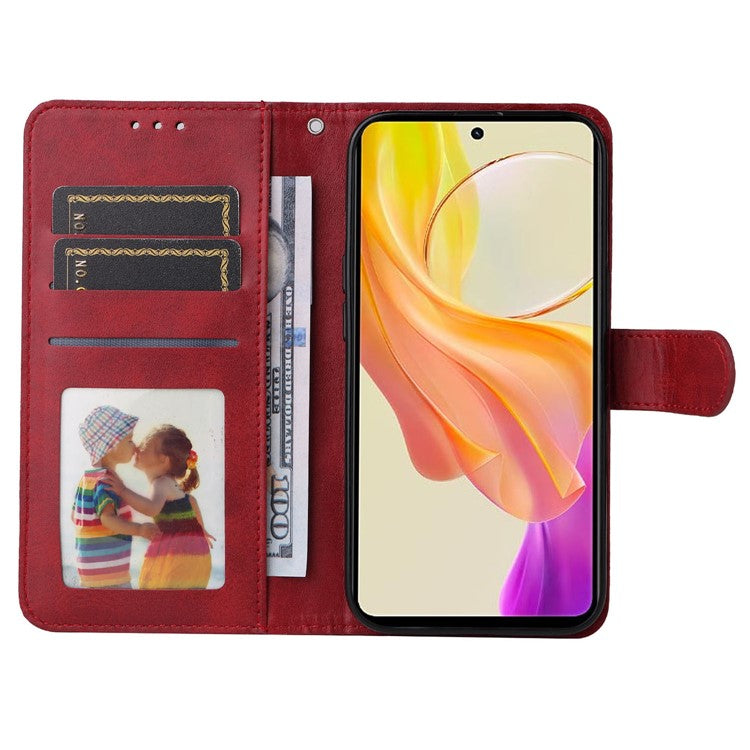 For vivo Y78 (China) 5G / Y36 4G (Global) / Y36 5G (Global) Phone Case Calf Texture Leather Wallet Stand Cover - Red