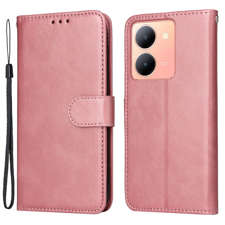 For vivo Y78 (China) 5G / Y36 4G (Global) / Y36 5G (Global) Phone Case Calf Texture Leather Wallet Stand Cover - Pink