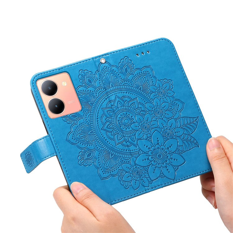 For vivo Y78 (China) 5G / Y36 4G / 5G Imprinted Flower PU Leather Cover Phone Case Stand Wallet Phone Shell - Blue