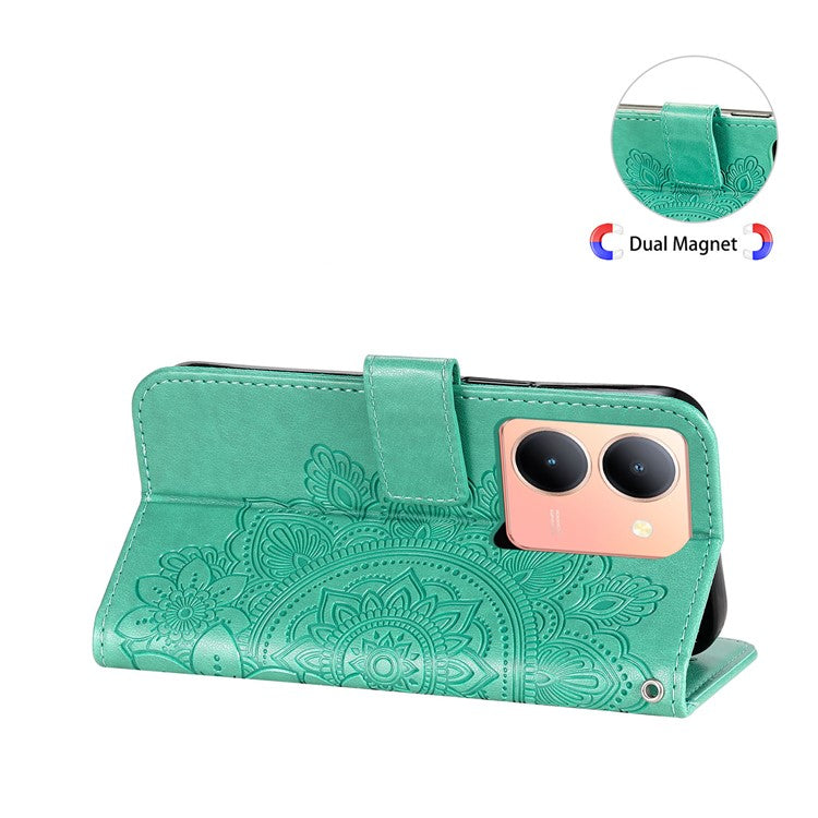 For vivo Y78 (China) 5G / Y36 4G / 5G Imprinted Flower PU Leather Cover Phone Case Stand Wallet Phone Shell - Green