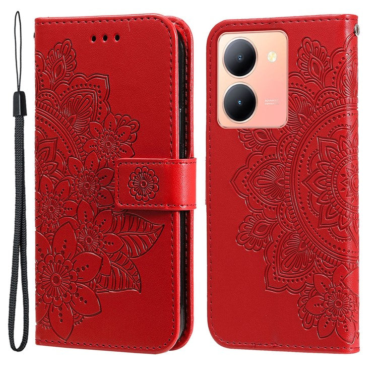 For vivo Y78 (China) 5G / Y36 4G / 5G Imprinted Flower PU Leather Cover Phone Case Stand Wallet Phone Shell - Red