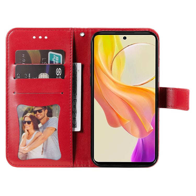 For vivo Y78 (China) 5G / Y36 4G / 5G Imprinted Flower PU Leather Cover Phone Case Stand Wallet Phone Shell - Red