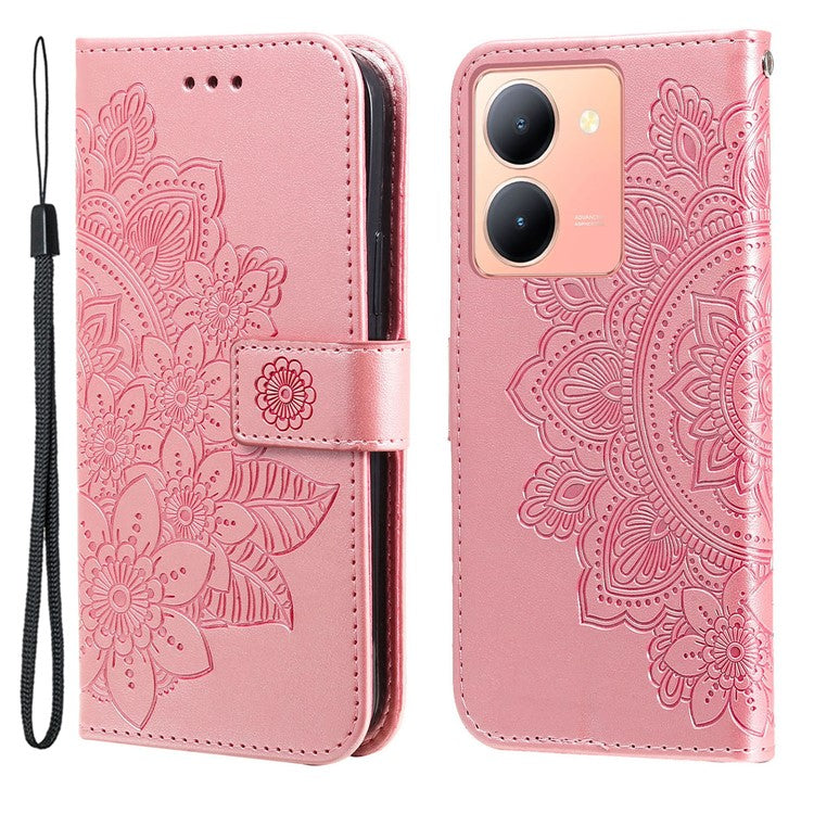 For vivo Y78 (China) 5G / Y36 4G / 5G Imprinted Flower PU Leather Cover Phone Case Stand Wallet Phone Shell - Pink