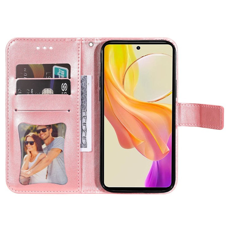 For vivo Y78 (China) 5G / Y36 4G / 5G Imprinted Flower PU Leather Cover Phone Case Stand Wallet Phone Shell - Pink