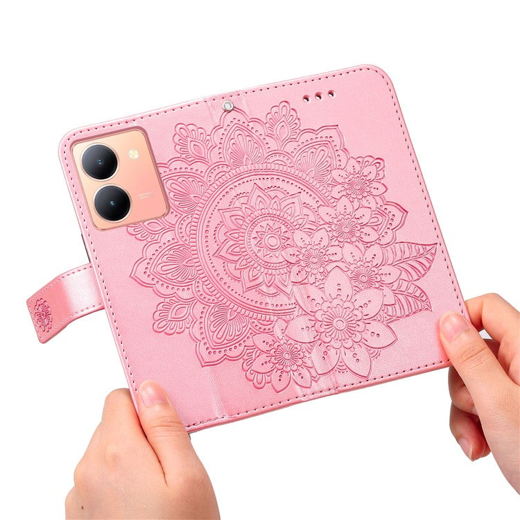 For vivo Y78 (China) 5G / Y36 4G / 5G Imprinted Flower PU Leather Cover Phone Case Stand Wallet Phone Shell - Pink