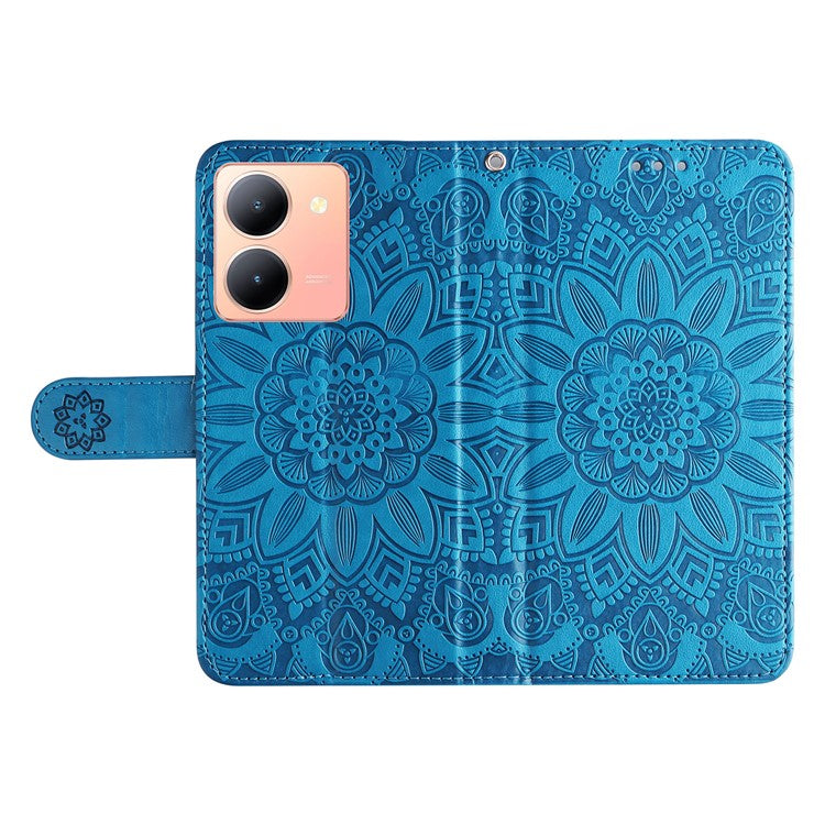 For vivo Y78 (China) 5G / Y36 4G (Global) / Y36 5G (Global) PU Leather Wallet Phone Cover Sunflower Imprinted Stand Case - Blue