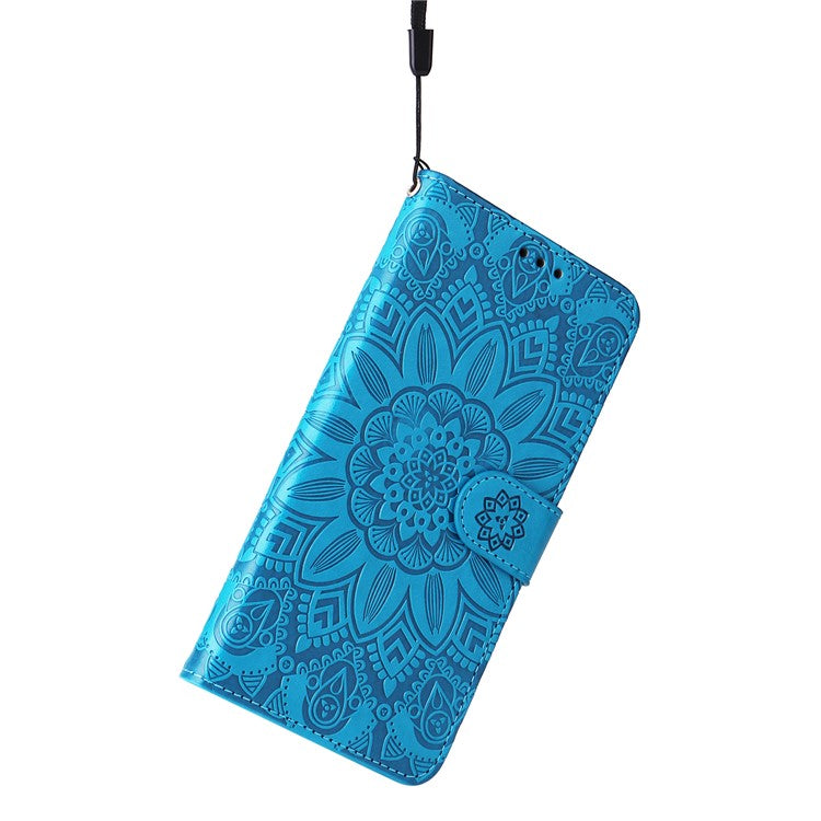 For vivo Y78 (China) 5G / Y36 4G (Global) / Y36 5G (Global) PU Leather Wallet Phone Cover Sunflower Imprinted Stand Case - Blue