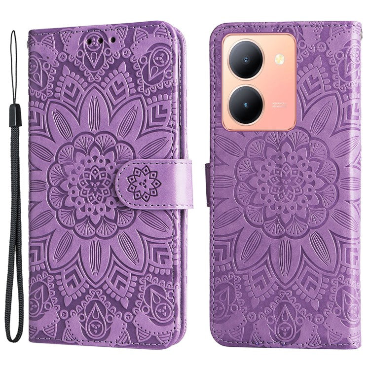 For vivo Y78 (China) 5G / Y36 4G (Global) / Y36 5G (Global) PU Leather Wallet Phone Cover Sunflower Imprinted Stand Case - Purple