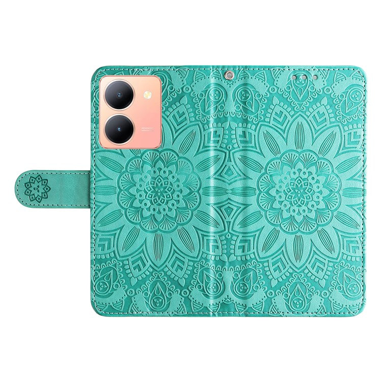 For vivo Y78 (China) 5G / Y36 4G (Global) / Y36 5G (Global) PU Leather Wallet Phone Cover Sunflower Imprinted Stand Case - Green