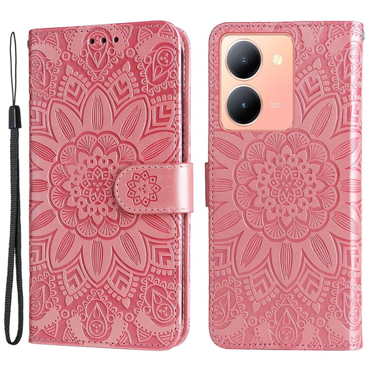 For vivo Y78 (China) 5G / Y36 4G (Global) / Y36 5G (Global) PU Leather Wallet Phone Cover Sunflower Imprinted Stand Case - Pink