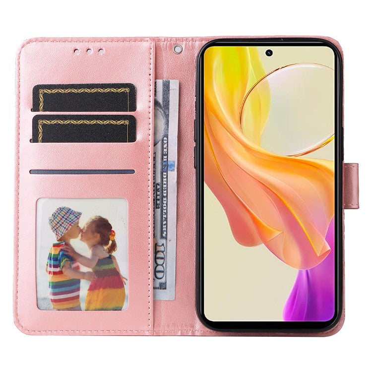 For vivo Y78 (China) 5G / Y36 4G (Global) / Y36 5G (Global) PU Leather Wallet Phone Cover Sunflower Imprinted Stand Case - Pink