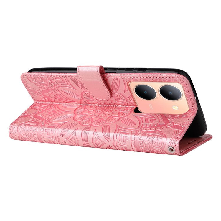 For vivo Y78 (China) 5G / Y36 4G (Global) / Y36 5G (Global) PU Leather Wallet Phone Cover Sunflower Imprinted Stand Case - Pink