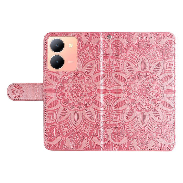 For vivo Y78 (China) 5G / Y36 4G (Global) / Y36 5G (Global) PU Leather Wallet Phone Cover Sunflower Imprinted Stand Case - Pink