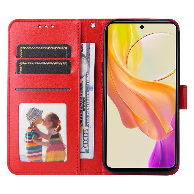 For vivo Y78 (China) 5G / Y36 4G (Global) / Y36 5G (Global) PU Leather Wallet Phone Cover Sunflower Imprinted Stand Case - Red