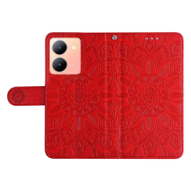 For vivo Y78 (China) 5G / Y36 4G (Global) / Y36 5G (Global) PU Leather Wallet Phone Cover Sunflower Imprinted Stand Case - Red