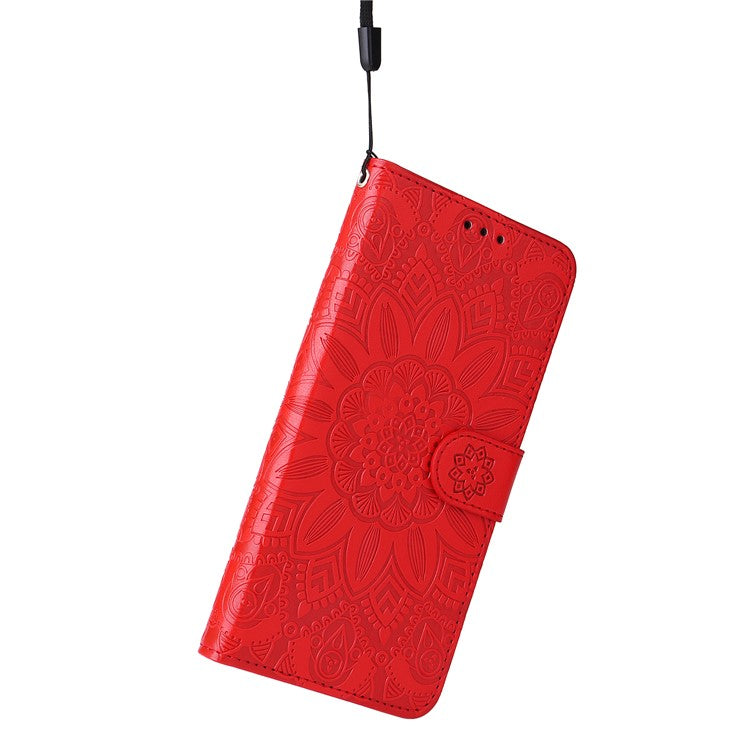 For vivo Y78 (China) 5G / Y36 4G (Global) / Y36 5G (Global) PU Leather Wallet Phone Cover Sunflower Imprinted Stand Case - Red