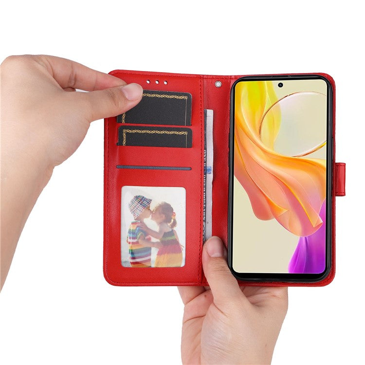 For vivo Y78 (China) 5G / Y36 4G (Global) / Y36 5G (Global) PU Leather Wallet Phone Cover Sunflower Imprinted Stand Case - Red