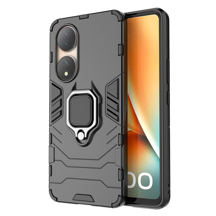 For vivo Y100 5G TPU + PC Hybrid Phone Case Finger Ring Kickstand Drop-proof Cover - Black