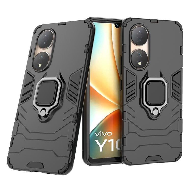 For vivo Y100 5G TPU + PC Hybrid Phone Case Finger Ring Kickstand Drop-proof Cover - Black