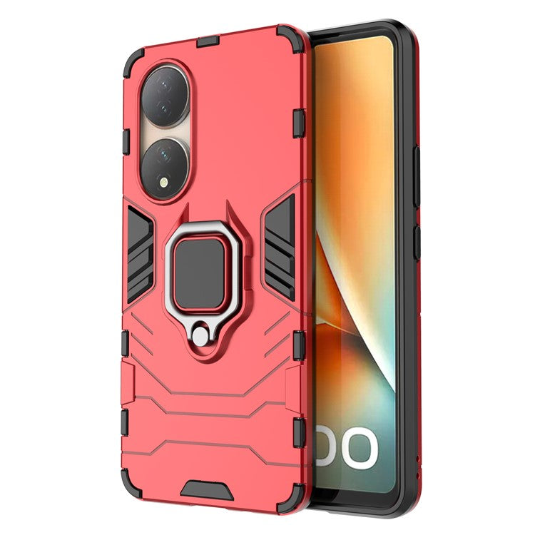 For vivo Y100 5G TPU + PC Hybrid Phone Case Finger Ring Kickstand Drop-proof Cover - Red